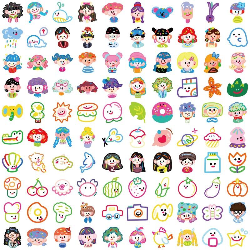 100 Штук Милых Мультяшных Дофаминовых Мини-фигурок Наклеек для Украшения Чехлов Телефонов, Стаканов для Воды и Водонепроницаемые Наклейки