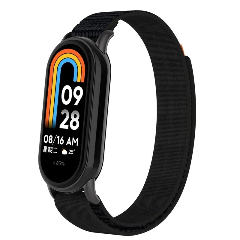 Nylon Breathable Strap for Xiaomi Mi Band 8 Wristband Bracelet Metal Head Particles Summer Replacement Belt