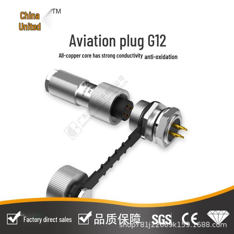 G12 IP67 Waterproof Push-Pull Aviation Connector, Gold-Plated 4-Pin Reverse Mount