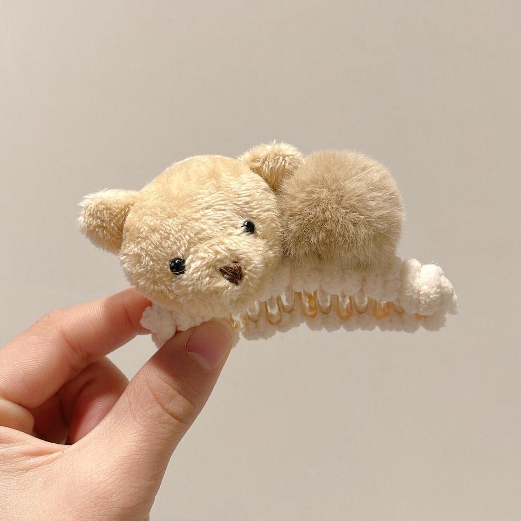 Autumn/Winter Bear Pompom Back Clip: Plush, Cute Hair Accessory for High Ponytails & Half-Up Styles