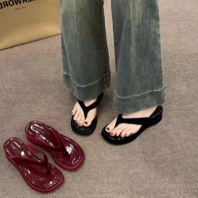 Thick-soled Flip-flops Shoes Women's Shoes Wear 2024 New Summer Fashion Heightening French Small Sandals Sandals