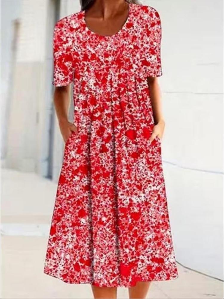 Floral Print Midi Dress with Pockets for Spring Summer