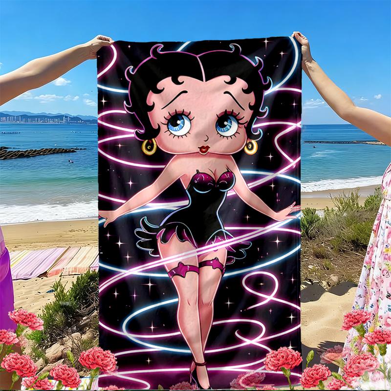 Betty Boop Print Beach Towel, Versatile Lightweight Absorbent Beach Towel for Pool Surf Yoga Bathroom, Perfect Birthday Holiday Gift