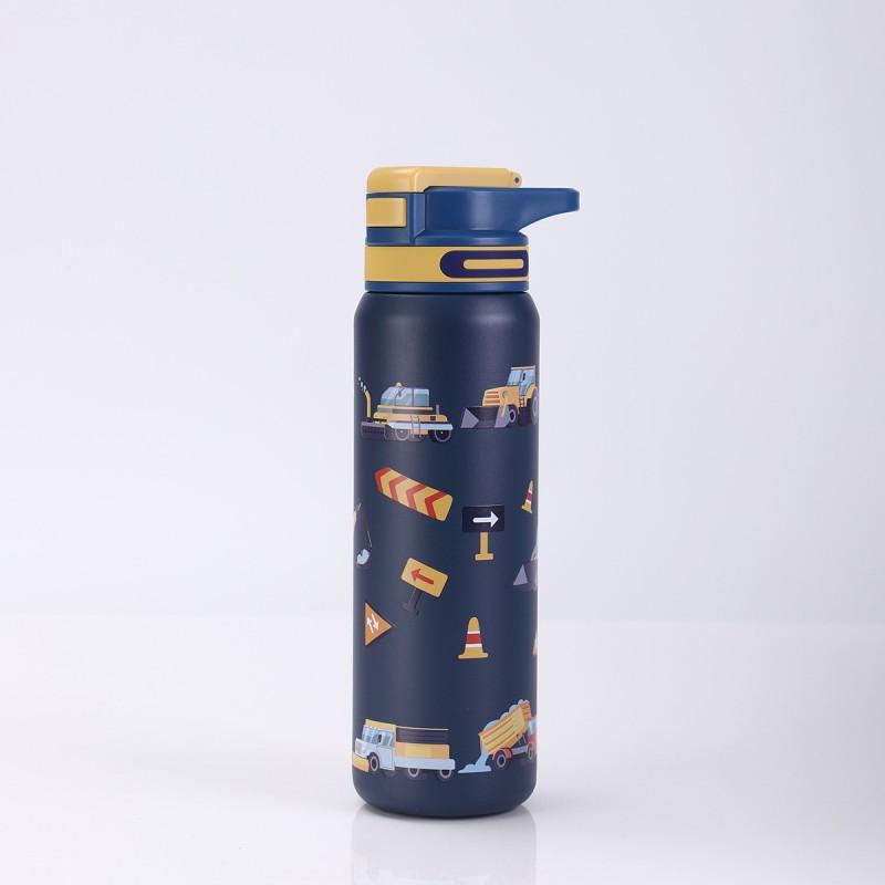 Kids Printed Stainless Steel Insulated Water Bottle With Straw Lid 600ml 800ml Outdoor Portable Thermos School Travel