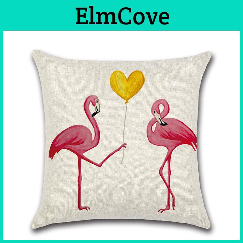 Ev Dekorasyonu İçin Yumuşak ve Birinci Sınıf Kalite Kumaştan 18 İnç Yaz Flamingo Dekoratif Yastık Kılıfı