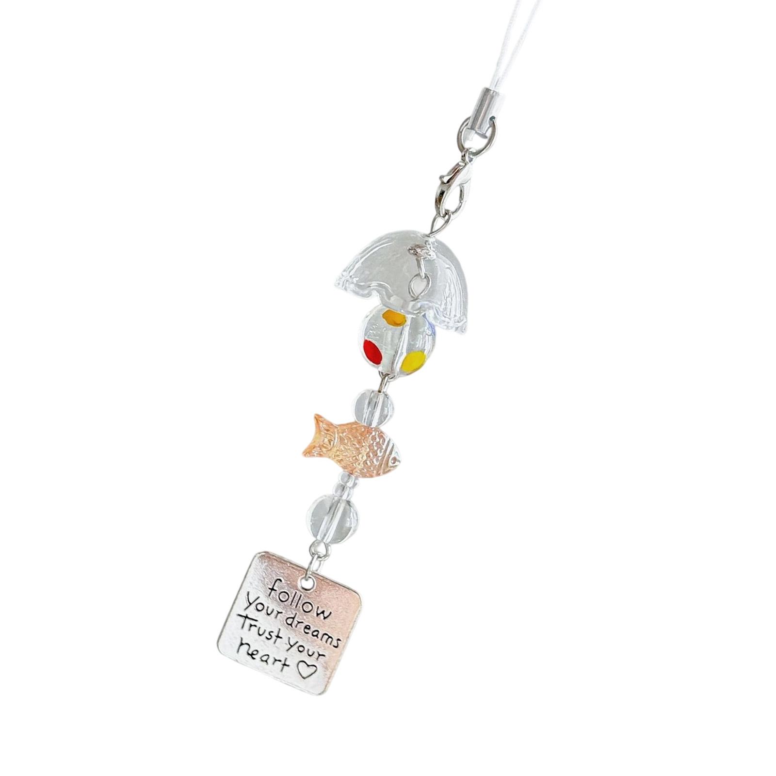 

Vibrant Clear Acrylic Beaded Phone Lanyard Fish Windchime Keychain Accessory for Travel and Daily Style золотой