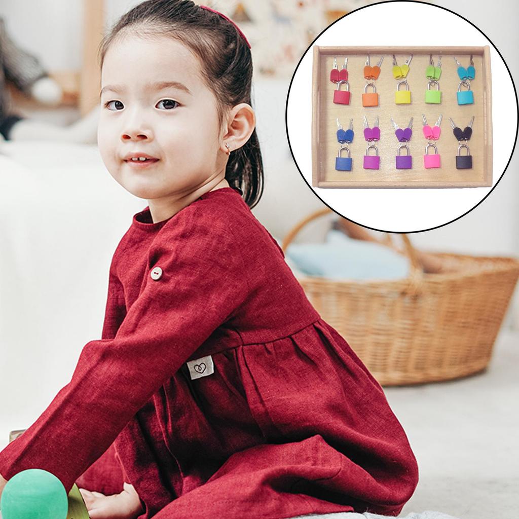 10Pieces Color Montessori Locks Toy Early Learning Toys , 10 and Tray