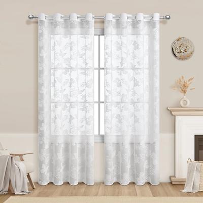 1 pièce Rideaux à motifs papillons et fleurs avec œillets, Rideau de fenêtre, Rideaux pour la décoration du salon