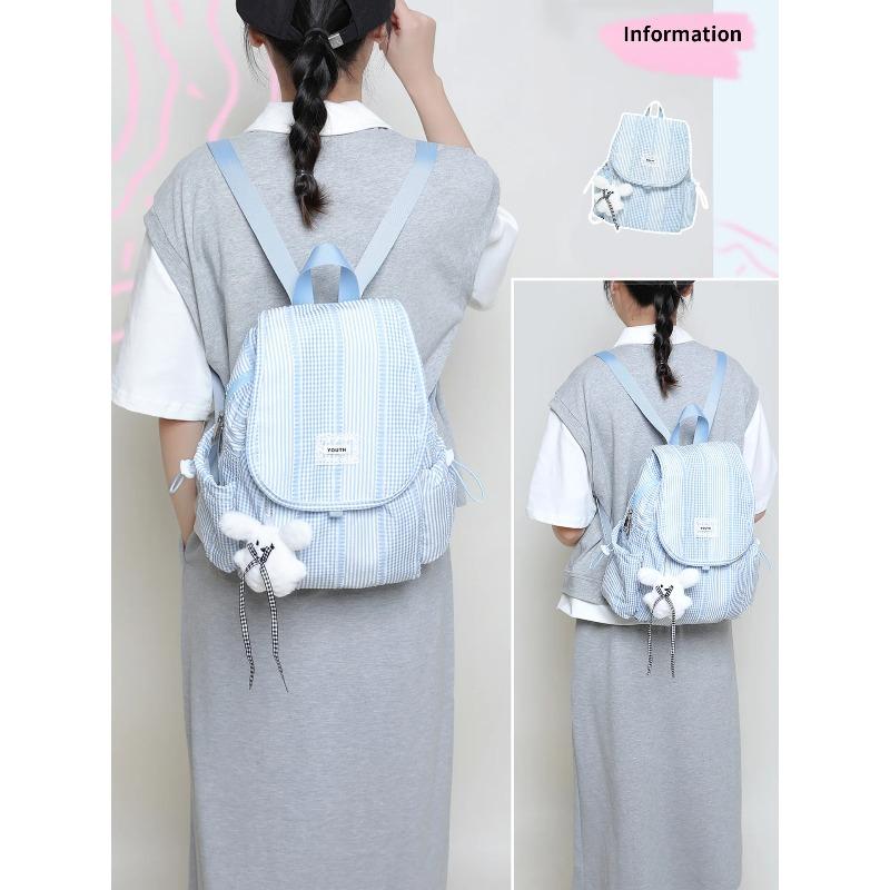 Korean-style canvas backpack for students niche checkered college casual small backpack women's flip cover backpack
