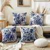 Blue White Chinoiserie Pillow Covers, Vintage Peony Double-Sided Printed Throw Pillow Cases, Classic Home Decor Cushion Covers