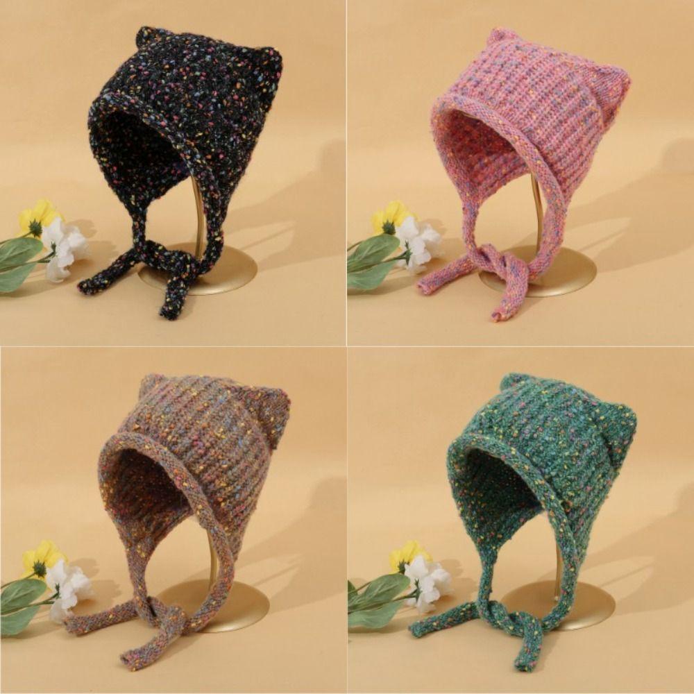 Keep Warm Knitting Cap Cute Cat Ear Pullover Cap New Cat Ear Hat