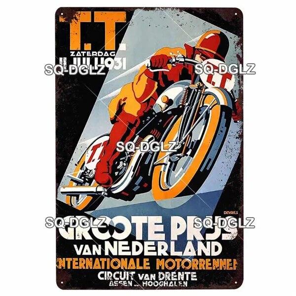 Mfoever Tin Motorcycle Metal Sign Vintage Plaque Poster Tin Sign Wall Decor For Bar Pub Club Retro TT Racing Poster Gift