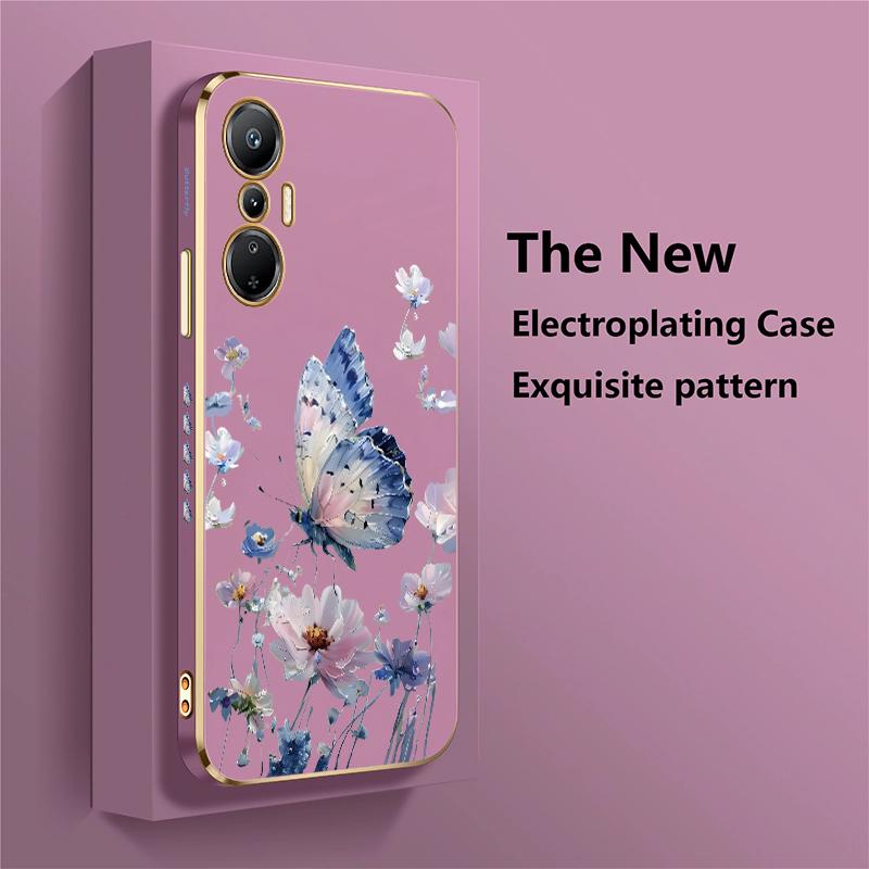Case for Infinix Hot 12i 20S 20i 30i 12 40 Pro 40i 30 20 4G 5G 12 Play Fashion Flower Pattern Plating Butterfly Silicone Cover