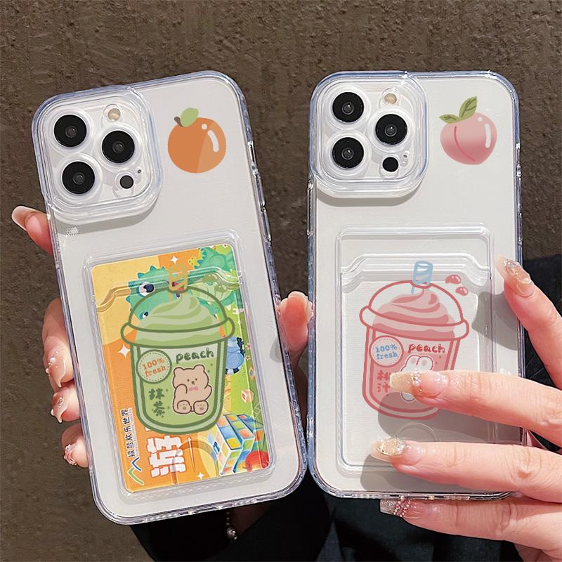 Card Slot Holder Silicone Wallet Pocket Case For Oppo Reno 12F 13F 14F Samsung A15 A25 A35 Redmi Note 9 12 13 Infinix Note 30 Cover Clear Phone Bumper