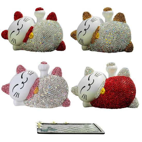 Cat Ornament Glitter Anti-scratch Polymer Clay Lovely Lying Manekineko Good Luck Decor for Car