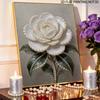 DIY Framed Pearl Painting Kit White Rose Flower Botanical Plant Sparkling Bead Canvas Creative Craft Gift for Women Adults