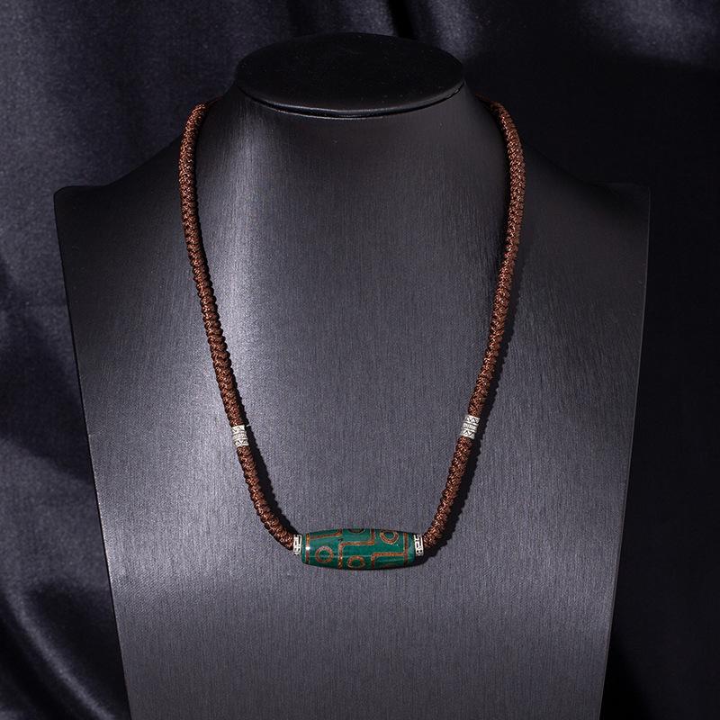 Collier Rétro Tibétain Rétractable Noir Et Blanc Neuf Yeux Perles Dzi Agate Pendentif Chaîne de Pull Style Ethnique Haut de Gamme pour Hommes Et Femmes