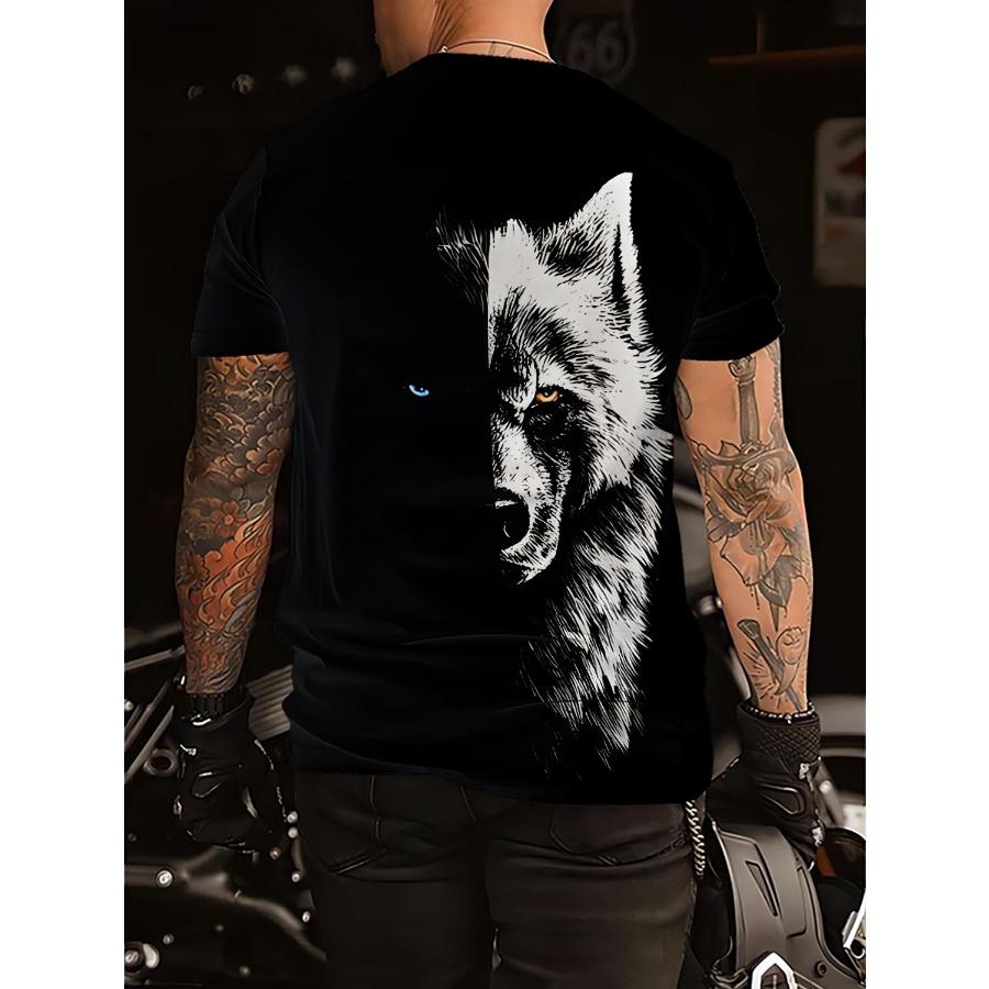 Trička s bílým vlčím vzorem Léto Černá Trička Muži Streetwear Tričko s 3D tiskem Móda O Krk Topy s krátkým rukávem