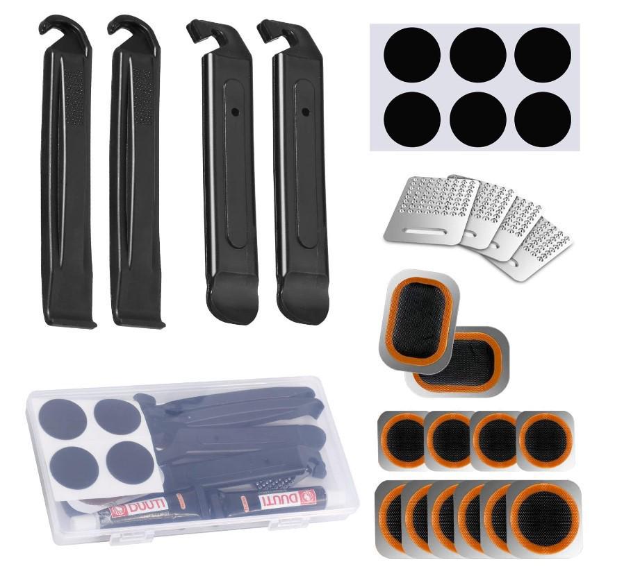Bicycle Tire Repair Kit with Cold Patch, Glue, and Lever Tools