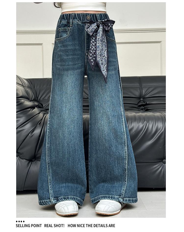 Girls' Korean Style Wide-Leg Trousers: Trendy Spring & Autumn Jeans for Junior High Students