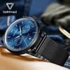 Mark Fairwhale Men's Quartz Watch Blue Dial Luminous Hands Stainless Steel Milanese Band Waterproof Business Wristwatch for Men