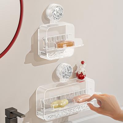 Soap Box with Draining Vacuum Suction Cup No Drilling Soap Dish Transparent Large Capacity Soap Holder Bathroom Storage