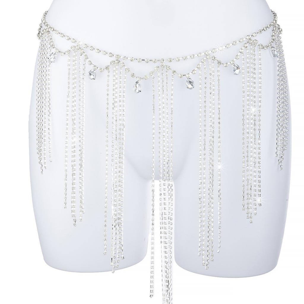 Rhinestones Multi-Layer Fringed Rhinestone Waist Chain, Nightclub Party Prom Ladies Bikini Jewelry Accessories