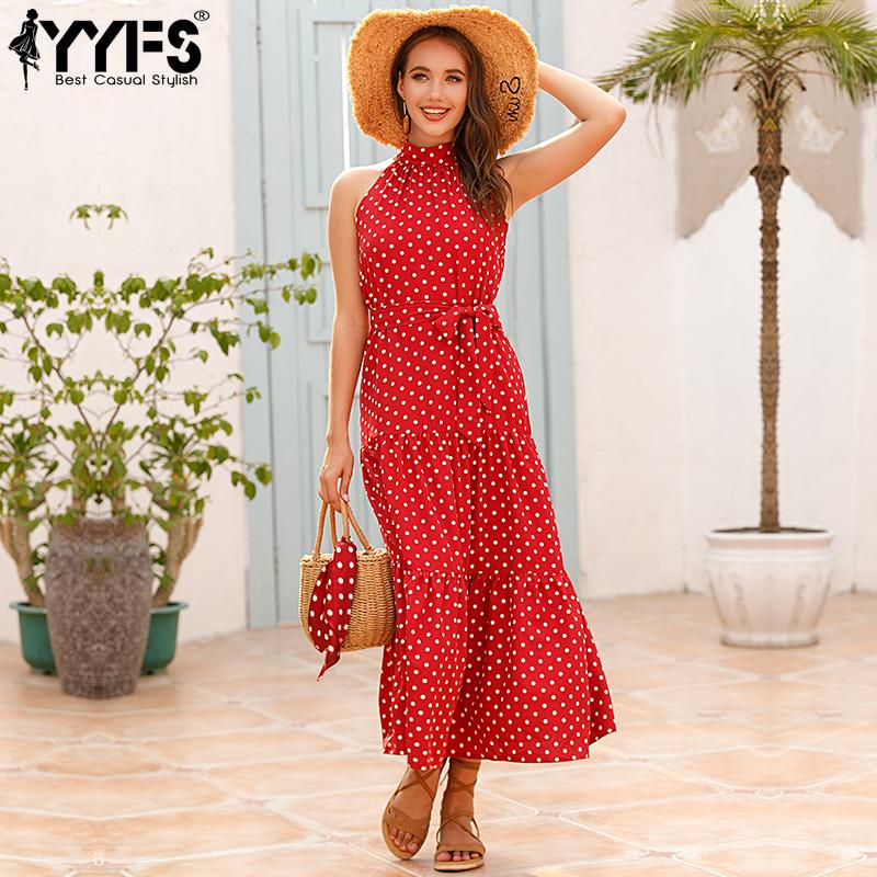 YYFS Women's Fashion Summer Spring Polka Dot Print Sleeveless Casual Dresses