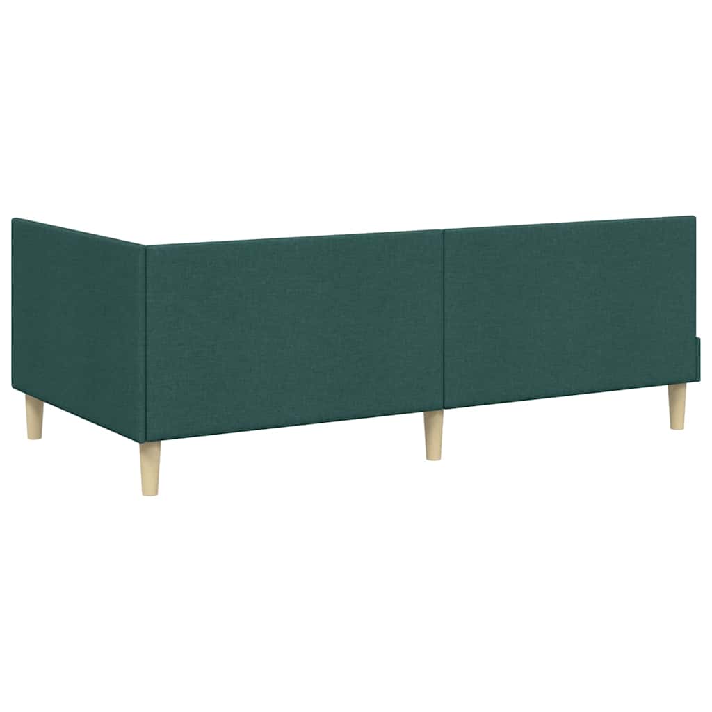 Corner Bed Frame Dark Green 80 Cm X 200 Cm Fabric and Plywood