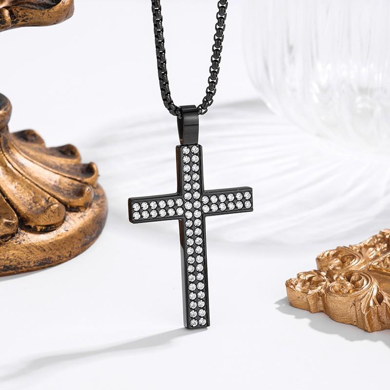 2026 Stone Cross Necklace Fashion Light Luxury Necklace Jewelry Premium Jewelry Full Diamond Men's Necklace