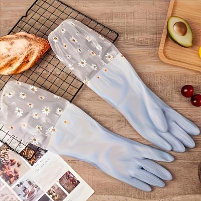 Durable Waterproof PVC Cleaning Gloves, Non-Slip Dishwashing Gloves with Floral Pattern