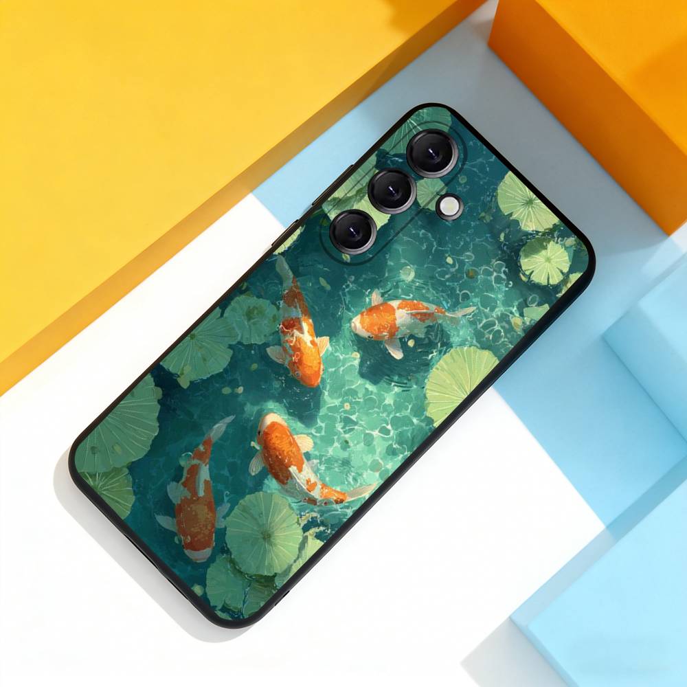 Stylish Art Koi Fish For Samsung Galaxy A 22,71,53,52,51,72,73,5G,Note,J7,8,9 Phone Case Soft Black Cover