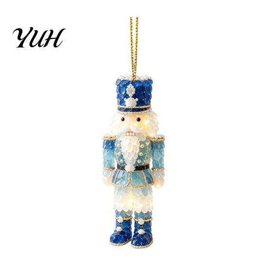 Acrylic Christmas Tree Ornaments Blue Glass House Hanging Ornament, Double Side Special Animal Theme Printed Decor Pendant, Festive Holiday