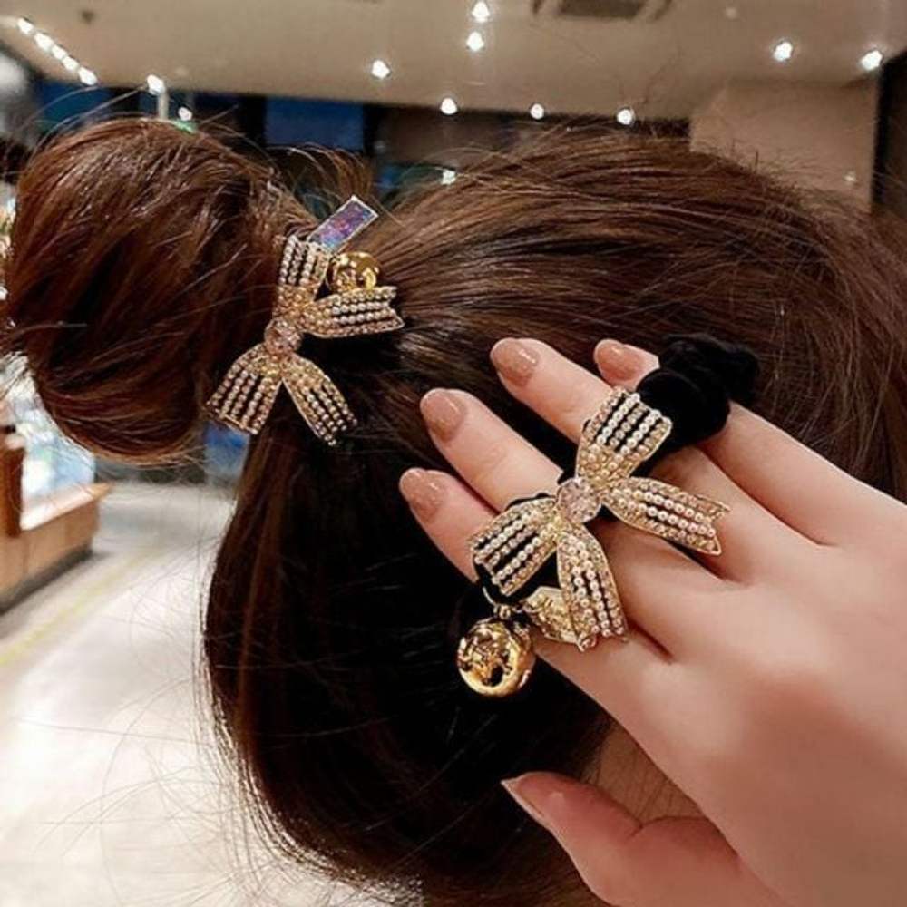 

Band trend all-over tripe ribbon cubic hair danggo poop hair tie
