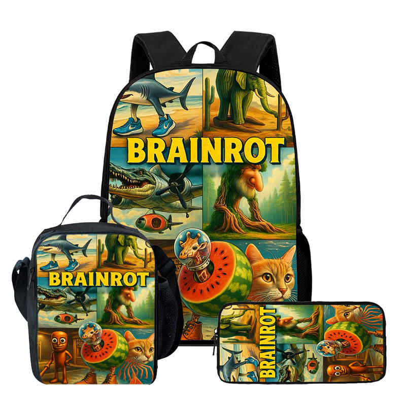 Wooden Stick Man Brain Rot Schoolbag High Definition Printing Leisure Cross Border Light Backpack