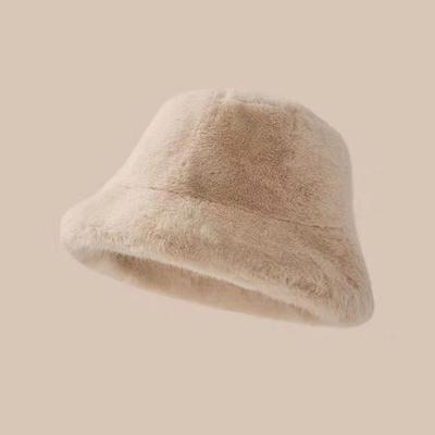 Winter Windproof Warm Women'S  Solid Color Plush Hat Bucket Cap Fluffy Fisherman'S Hat Ear Protection Cap Panama Caps