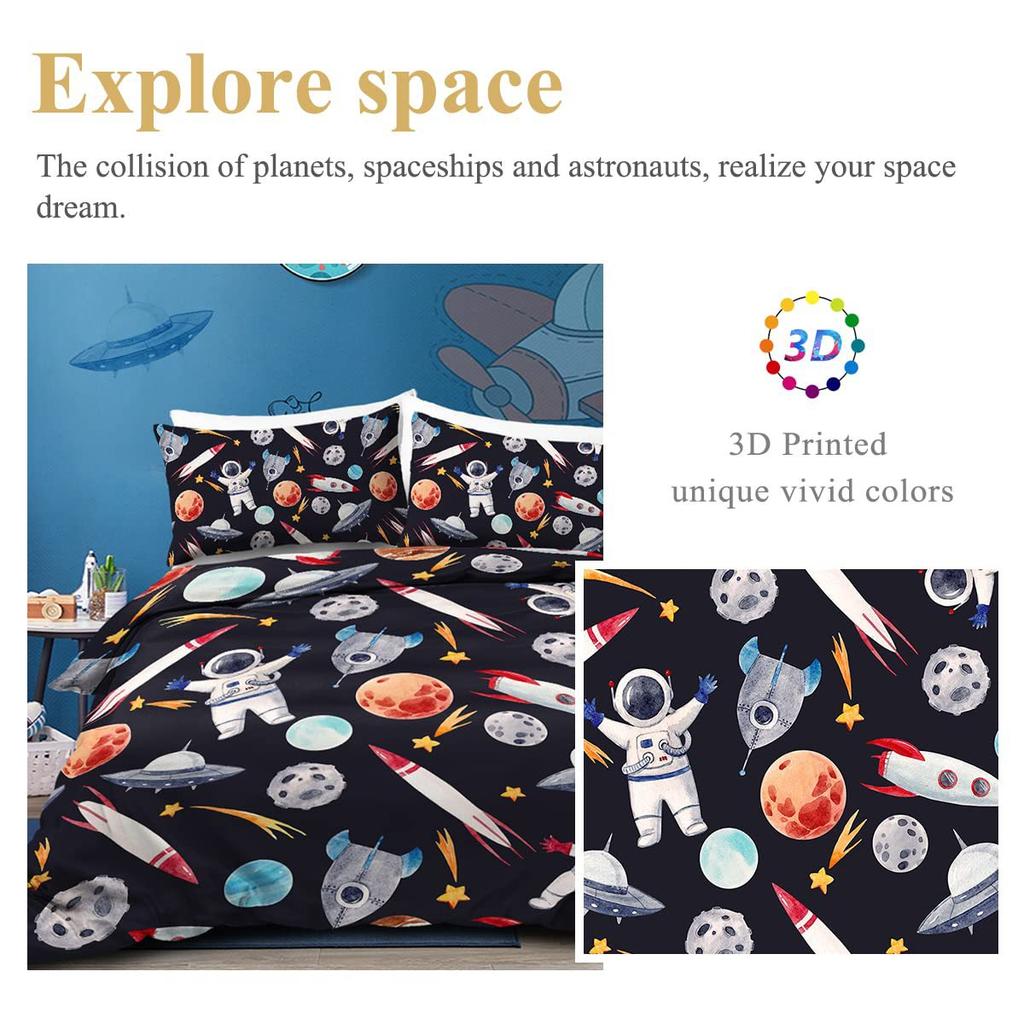 Outer Space Astronaut Bedding Three-Piece Quilt Cover