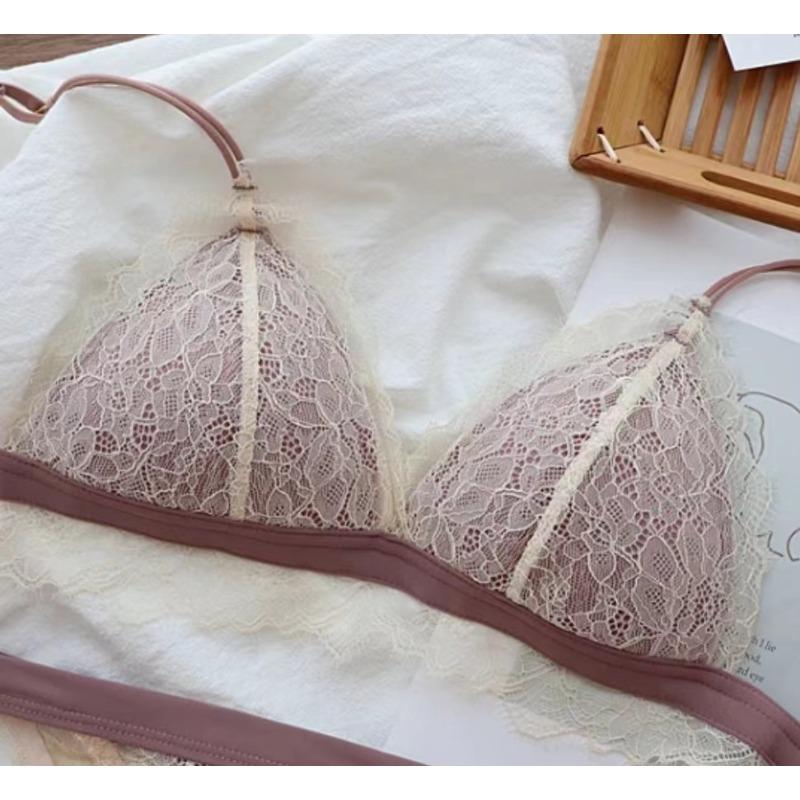 Tiny Eyelashes Lace Thin Triangular Cup No Steel Ring Underwear Sexy Breathable and Nude Underwear for Women