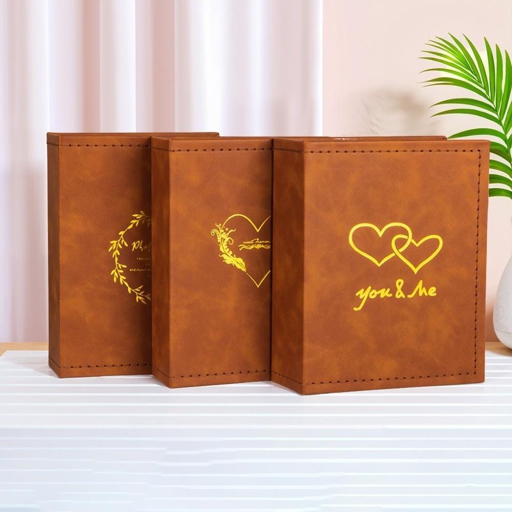 6 Inch 100 Pockets Photo Album Gold Stamped Insert Pocket Design Photo Storage Album Leather Surface Laminated Compatible