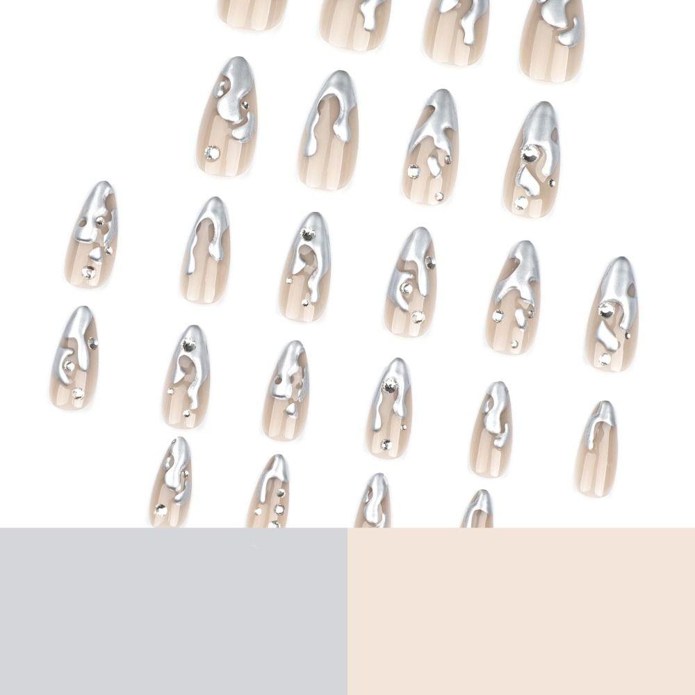 24/30PCS/BOX Cat Eyes False Nail 3D Bow Ripple Love Pearl Full Cover Fake Nail with Jelly Stickers Simple French Lines Nail Tips