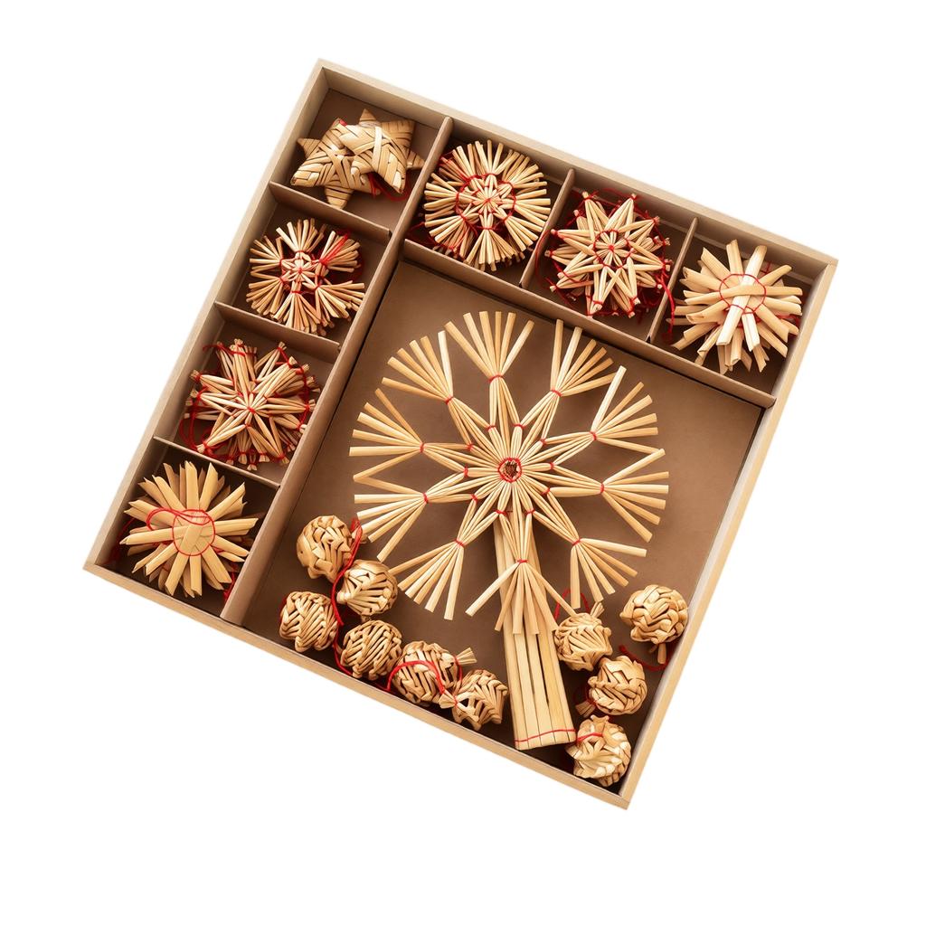 Straw Christmas Decoration Hanging Ornament Set for Holiday Tree and Home Decor