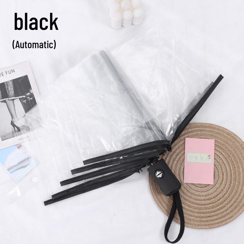 Cherry Blossom Transparent Automatic Umbrella - Soft Girl Three-Fold Design