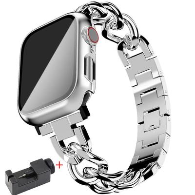 Cuban Link Strap for Apple Watch Ultra 49mm Band 40mm 41mm 38mm 45mm 44mm 42mm Stainless Steel Metal Bracelet iWatch Series 8 7 6 5 4 3 Se