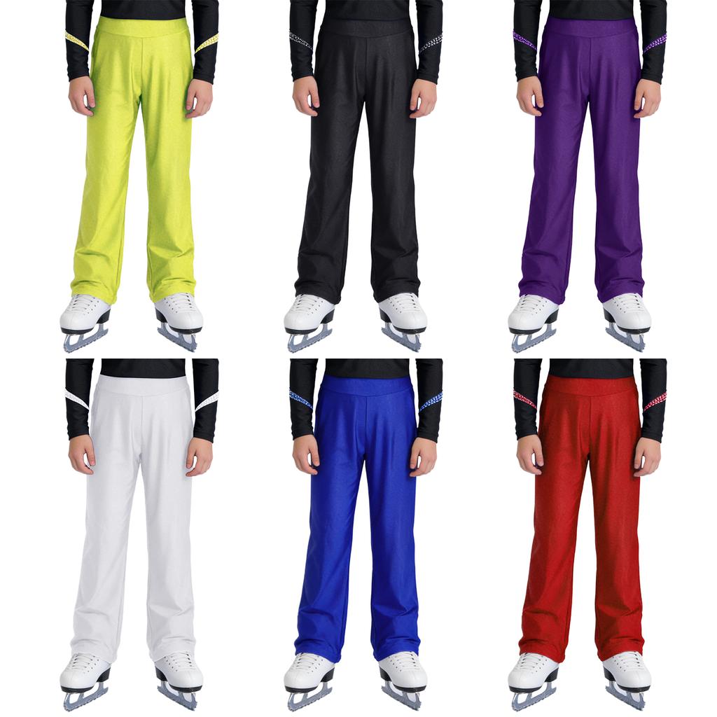 Kids Boys Ice Skating Trousers Straight-Leg Design Elastic Waistband for Dance Competition Stage Performance