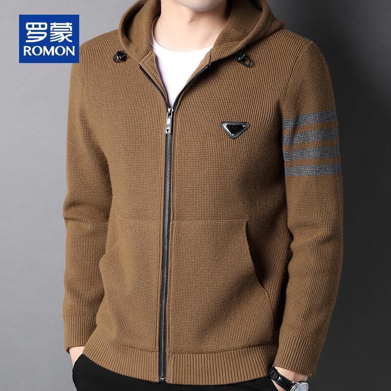 ROMON Men's Hooded Knit Cardigan Sweater