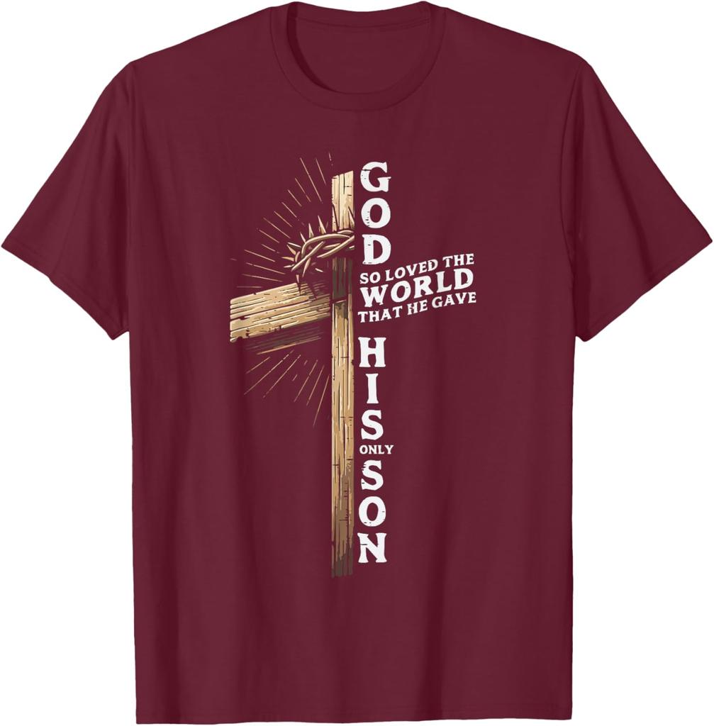 God So Loved The World Cross Christian John 3:16 Graphic Tee Soft Cotton Casual Short Sleeve T-Shirt