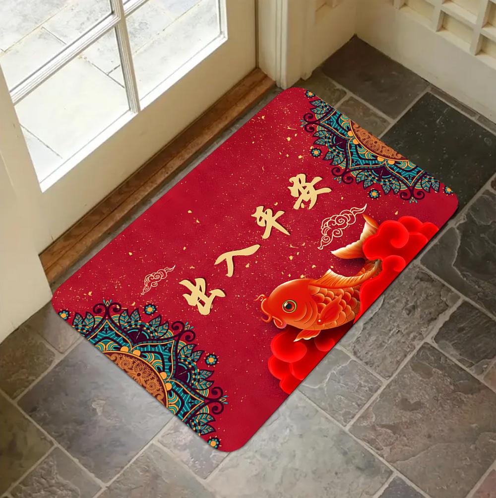 New Year Lucky Cat Floor Mats Entrance Door Mats Bedroom Housewarming New Home in And Out of Peace and Joy Washable Carpet Rug