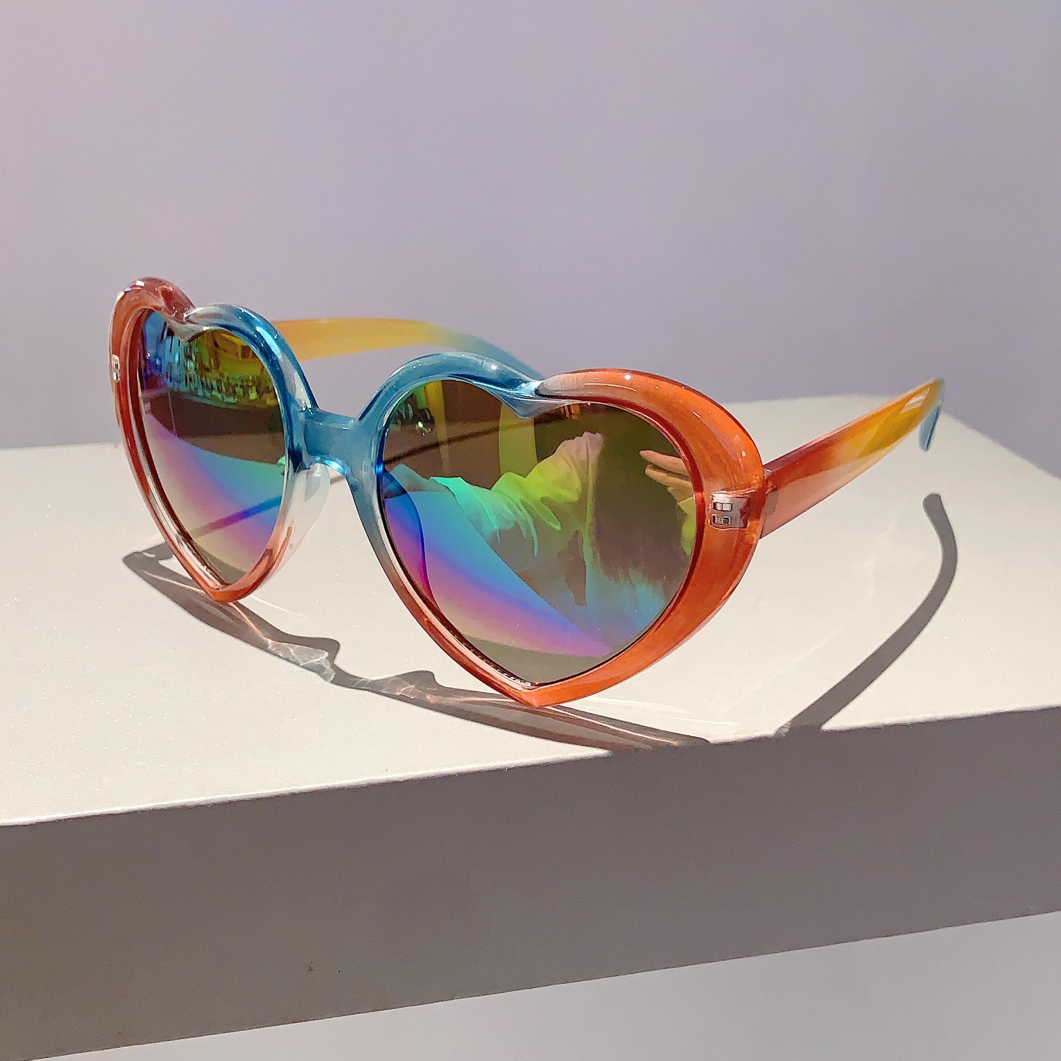 

Heart Shaped Sunglasses Stylish Cute Multicolor Mirror Women Shades Trendy Retro Brand Design Fashion Gradient Eyewear without case