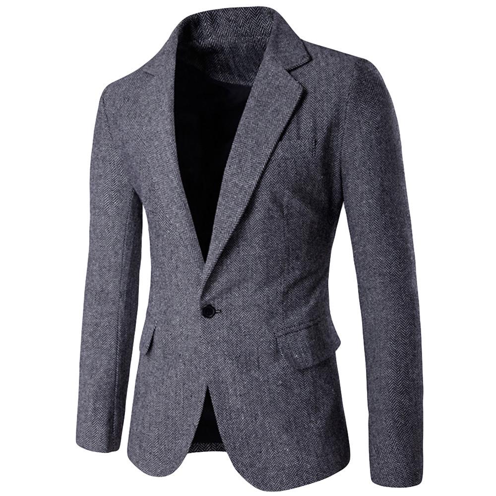 Men's Casual Fashion  Color Single Button Long Sleeve Suit Jacket Coat
