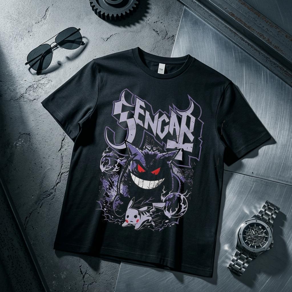 Yk Gengar Kids T Shirt Unisex Women Cotton Short Sleeve Tee Anime Print Tops Streetwear Parentchild Clothing